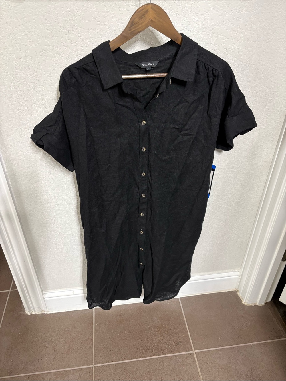 Well Worn Black Short Sleeve Button-Front Shirt Dress
